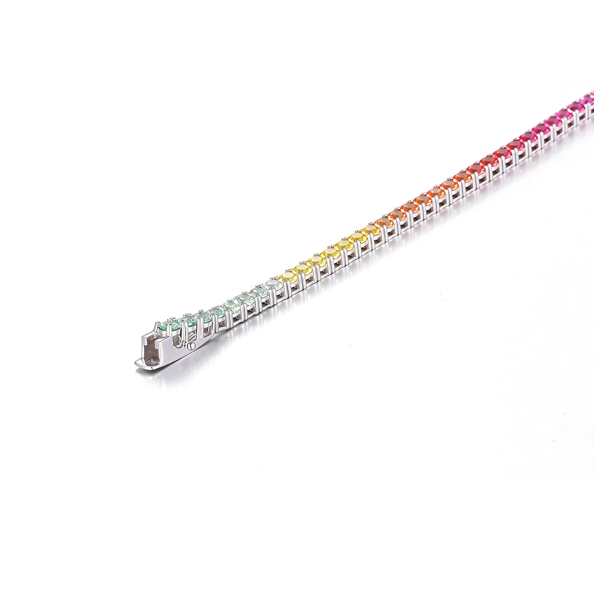 S925 Sterling Silver 3mm Rainbow Lab-Grown Gemstone Tennis Bracelet For Women Platinum Plated 5.9g Gift Box