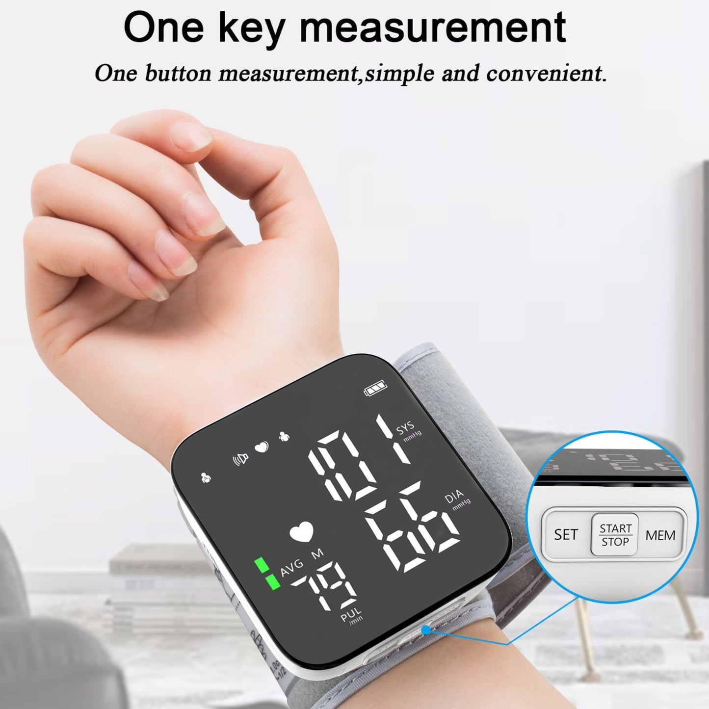 Wrist-type Electronic Blood Pressure Monitor With LED Display And Smart Features