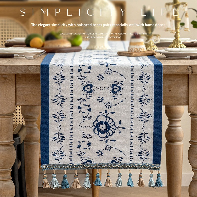 Living Room Table And Desk Runner Chenille Tassel Long Tablecloth