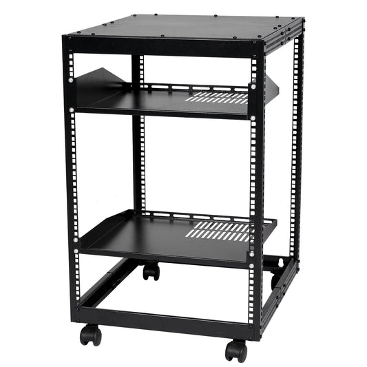 15U Open Frame Server Rack, 23''-40'' Adjustable Depth, Free Standing Or Wall Mount Network Server Rack, 4 Post AV Rack With Casters, Holds All Your Networking IT Equipment AV Gear Router Modem