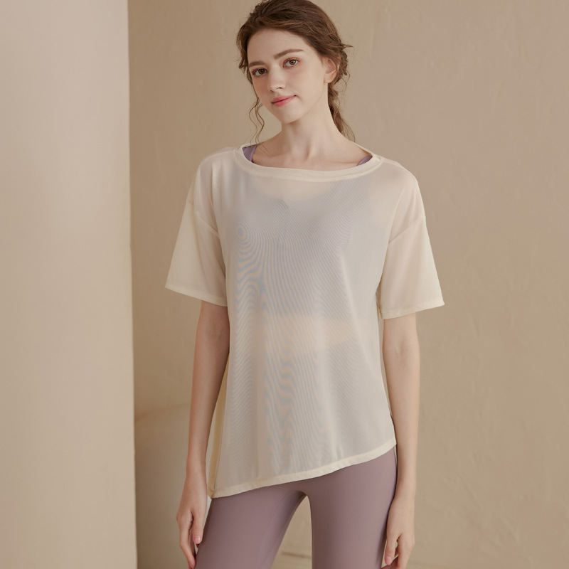 Loose Figure-Flattering Ice-Feel Sports Blouse Womens Quick-Drying Yoga Top