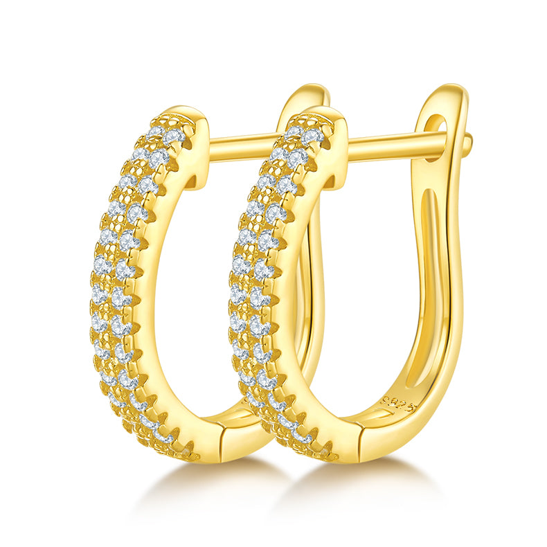 S925 Sterling Silver Moissanite Huggie Hoop Earrings  Pave U Shaped Earrings With GRA Certificate Platinum Or Rose Gold Or Gold Plated Jewelry Gift Box Set For Women
