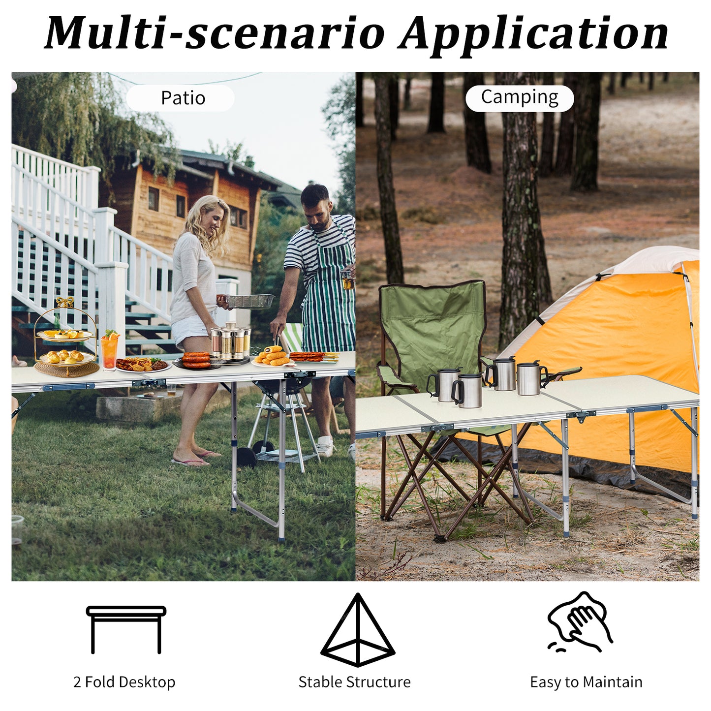6ft 180-60cm Aluminum Alloy Folding Table Portable Foldable Desk For Camping Picnic BBQ Home Party