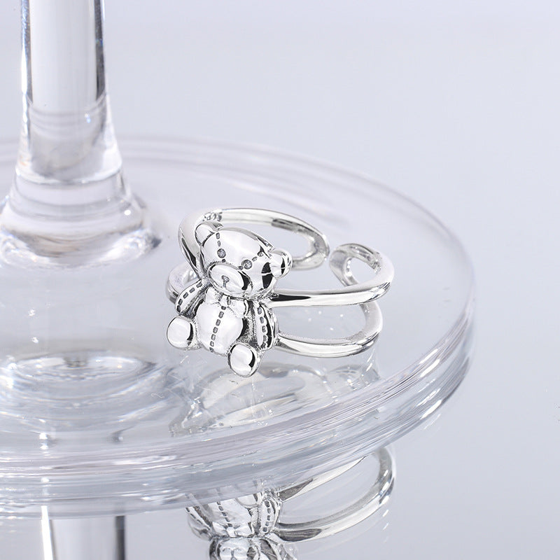 Korean Style S925 Silver Cute Cartoon Bear Ring