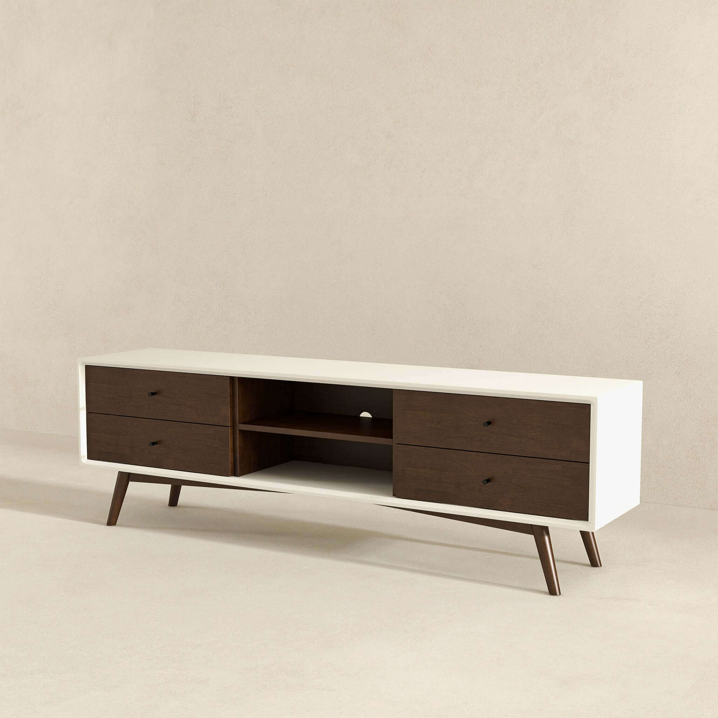 Caroline Walnut White TV Stand Up To 72   For Living Room Decor