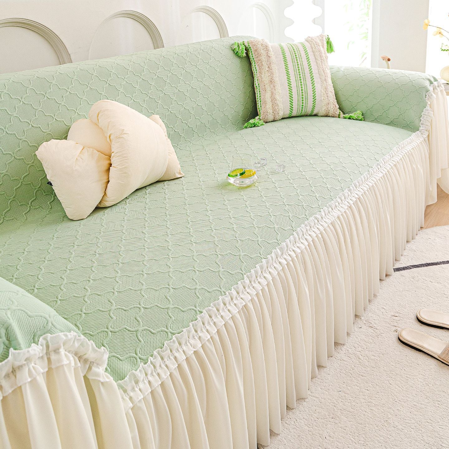 Cream Style Summer Ice Silk Sofa Cover Cloth Summer Cooling Anti-scratching Full Covered Cover