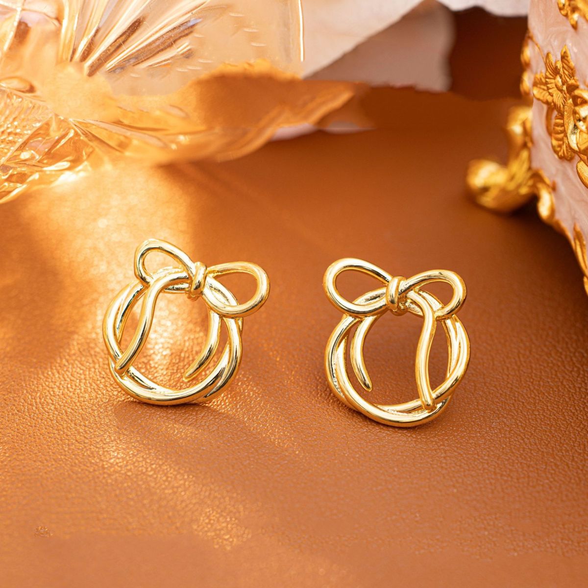 New Rabbit Bowknot K-gold Plated Earrings