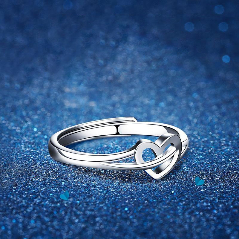 1 Piece 999 Sterling Silver Interlocking Open Heart Ring, Minimalist Romantic Style, For Daily Wear & Valentine's Gifts