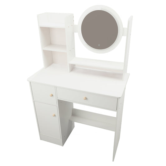 Vanity Desk With Mirror And Lights Multifunction Modern Lighted Mirror Makeup Vanity Table With 2 Drawers For Bedroom