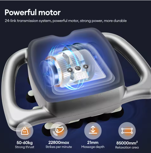 24 Head Professional Fascia Gun Deep Tissue Electric Muscle Massager With 21mm Depth, 2000mAh Battery And Dual Handles For Full Body Relief