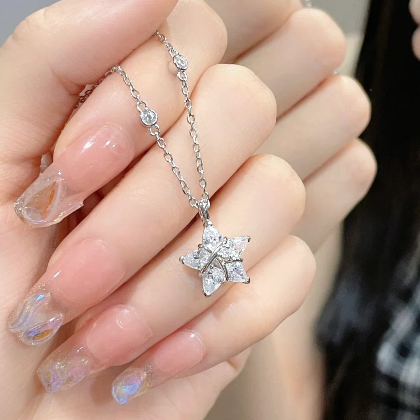 1pc 999 Sterling Silver Diamond Star Pendant Necklace, Delicate Luxurious Style, Perfect For Daily Wear & Valentine's Gifts