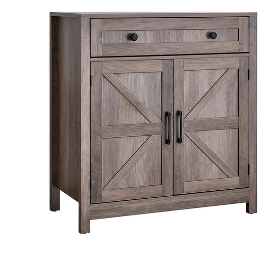 Coffee Bar Cabinet, Farmhouse Coffee Bar Table With Drawer, Buffet Stand Cabinet With 2 Barn Doors, Sideboard Buffet Station For Living Room, Entryway, Kitchen, 29.5 X 14.7 X 31.5 In, Grey