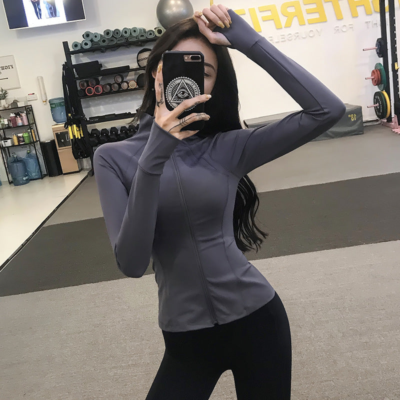 High-neck  Quick-drying Long-sleeve  Form-fitting Running And Fitness Jacket