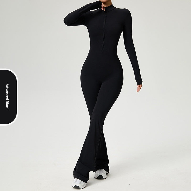 Zip-up Long-sleeve Yoga Bodysuit Fitness And Workout One-piece