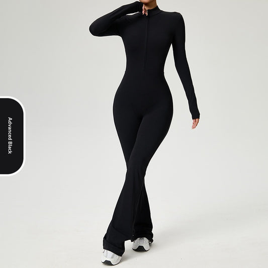 Zip-up Long-sleeve Yoga Bodysuit Fitness And Workout One-piece