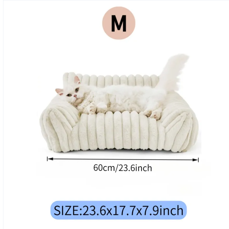Cute Cat Couch For Pets - Fluffy Cat Beds With Premium Soft Corduroy Fleece, Fuzzy Cats Beds For Indoor Cats With Removable Washable Cover, Supportive Pet Sofa
