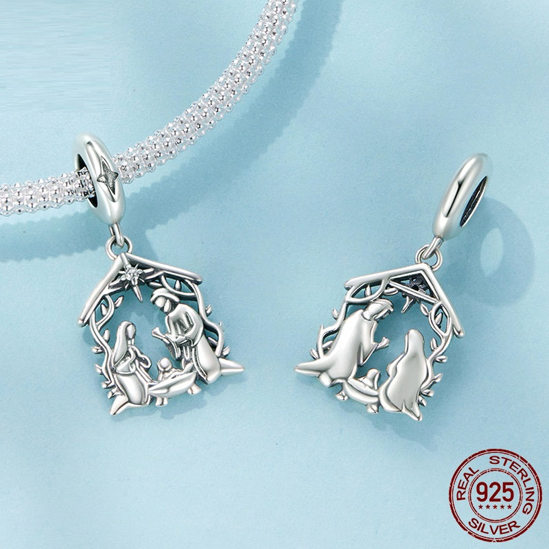 Pendant S925 Sterling Silver Happy Family DIY Jewelry Accessories Beading
