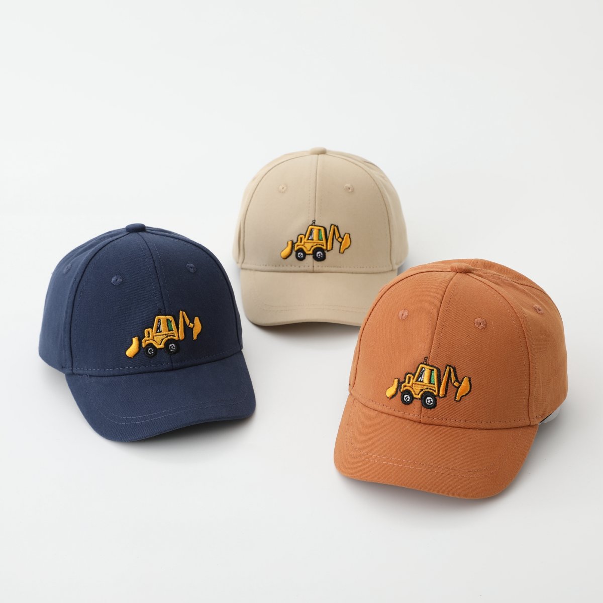 Monochrome Excavator Embroidered Korean-style Simple And Casual Children's Baseball Cap For Outdoor Activities And Shopping