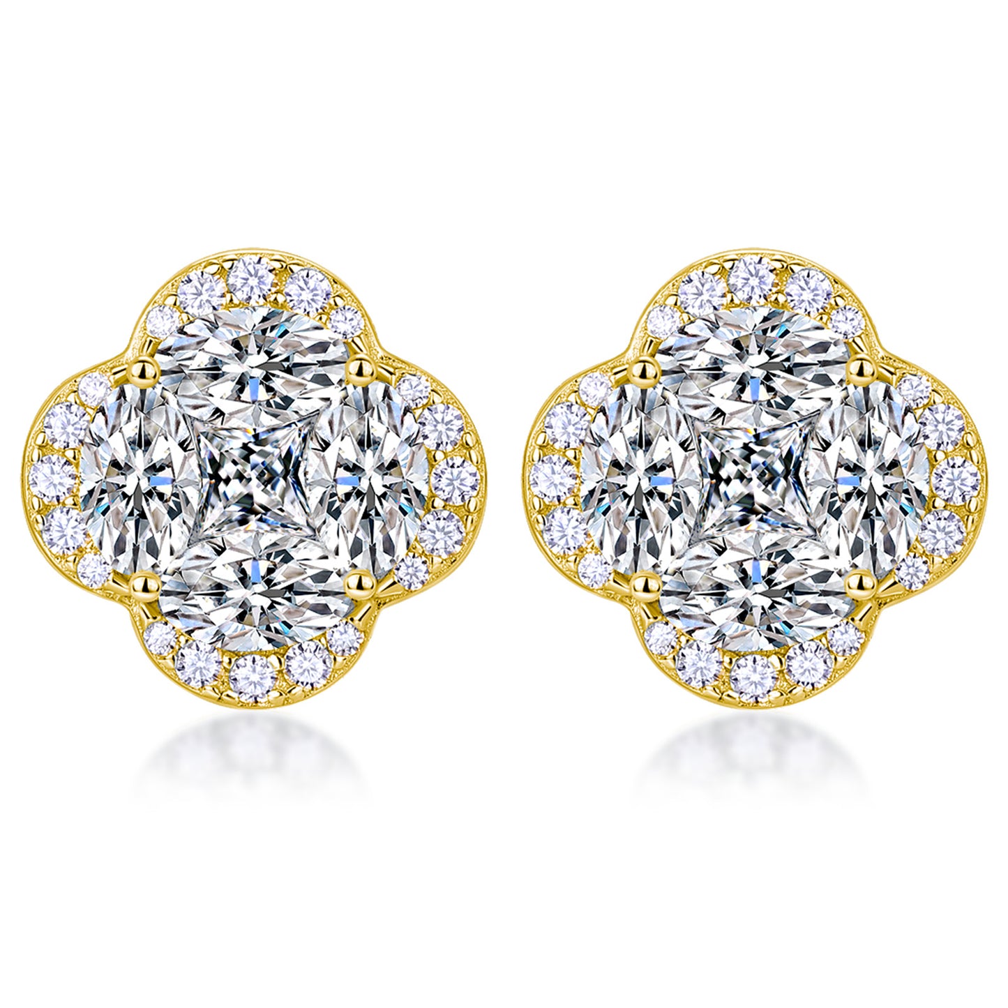 S925 Sterling Silver Four-Leaf Clover Stud Earrings, D-VVS1 Marquise Moissanite Cluster Halo, Platinum Plated 3.6g Women's Jewelry Gift Box