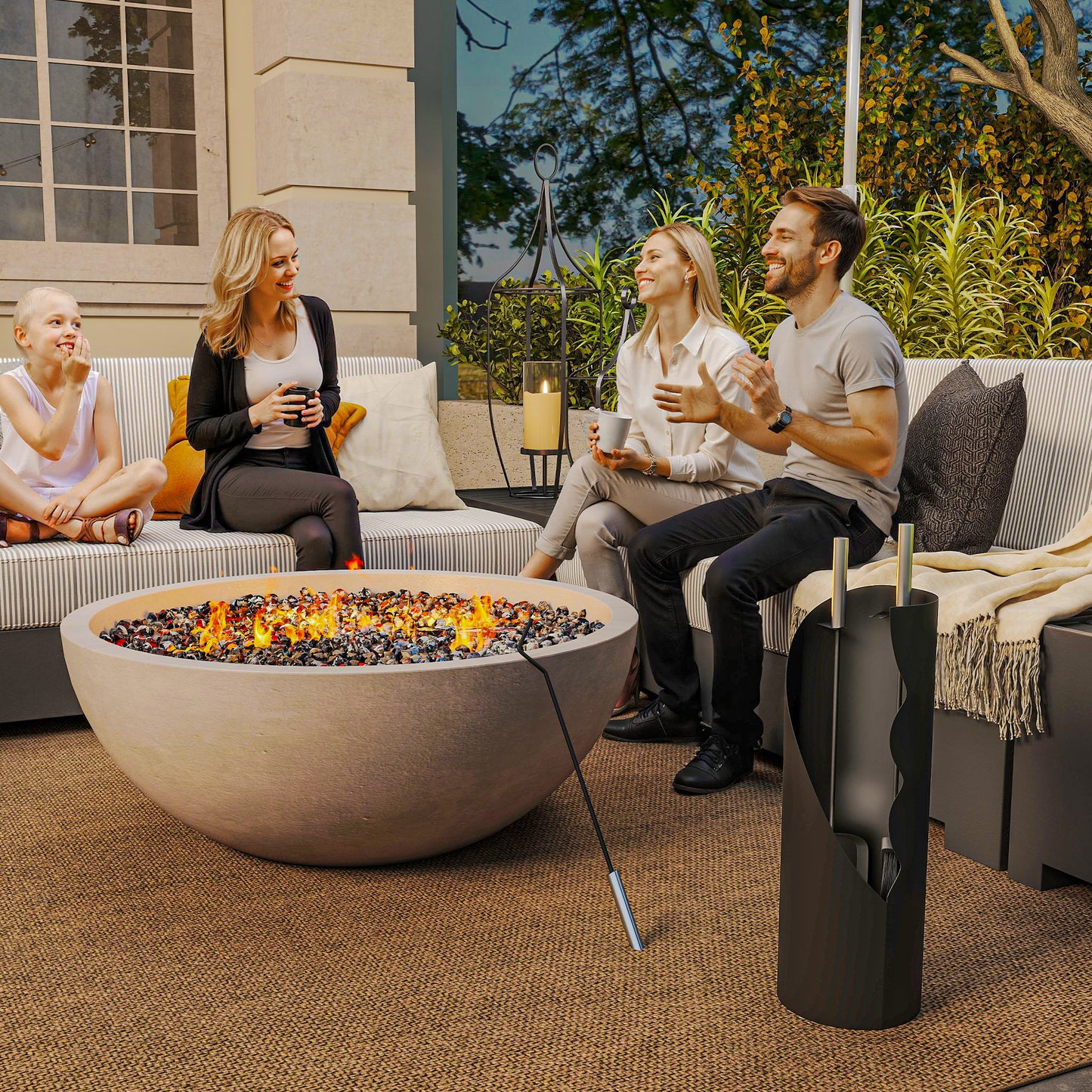 4 Pieces Fireplace Tools Set, Metal Fireplace Accessories Fireside Companion Set With Broom, Shovel, Poker And Bucket, Black