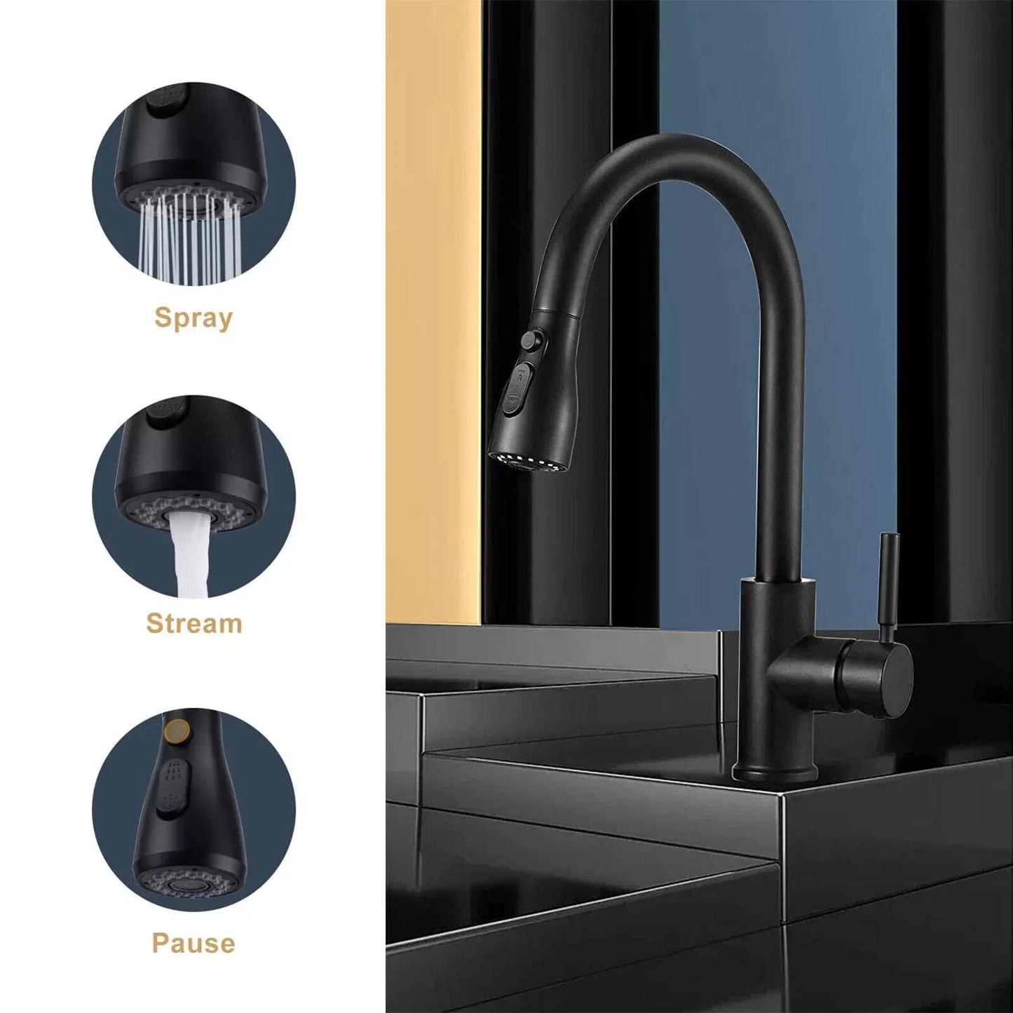 360 Kitchen Sink Mixer Taps Pull Out Spout Spray Single Lever Modern Mono Tap