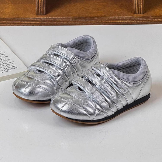 2026 New Spring Korean Style Kids Leather Shoes, Fashion Versatile Hook & Loop Soft Sole Casual Flats For Girls