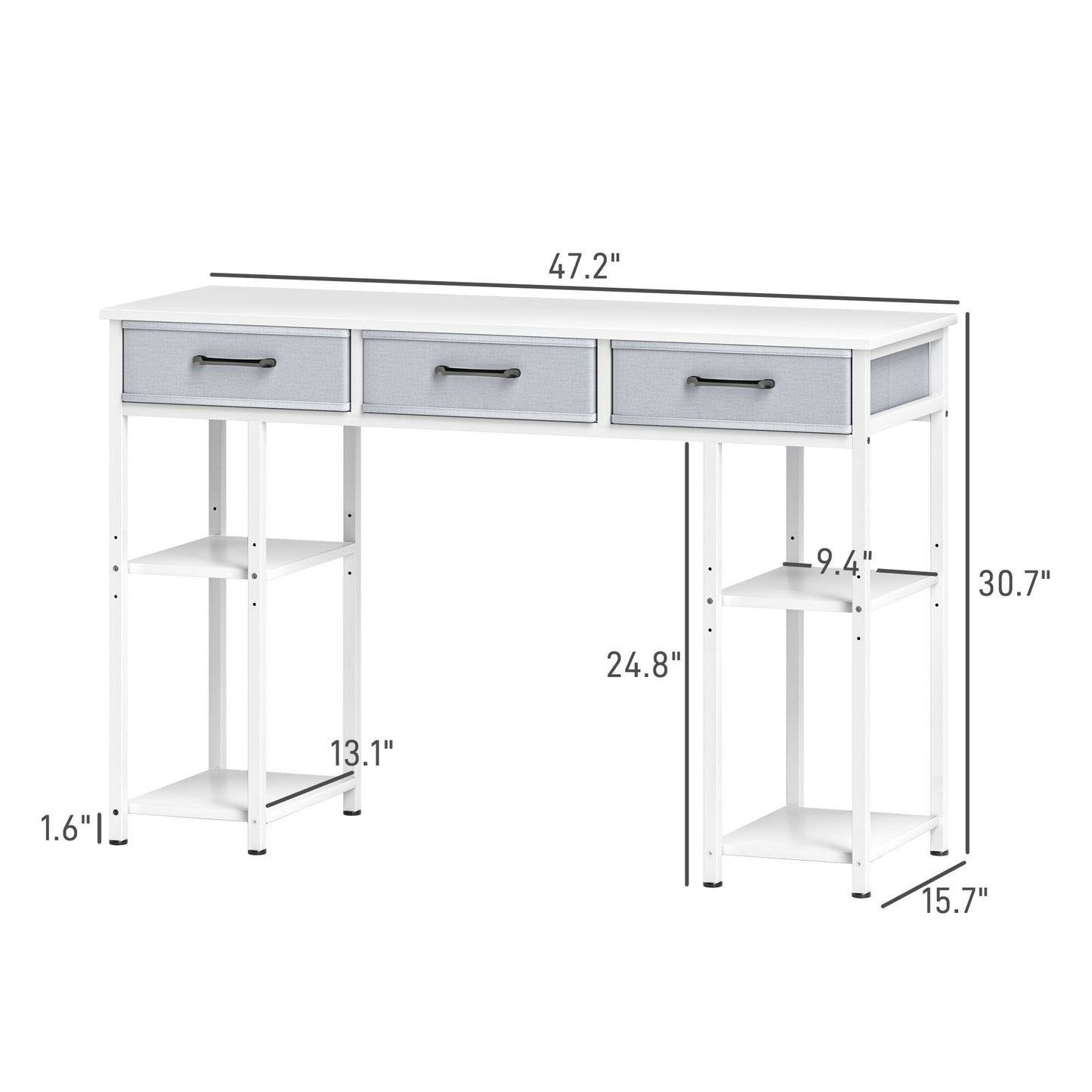 47" Small Computer Desk, Writing Desk With Fabric Drawers, Home Office Desk With Adjustable Shelves, White