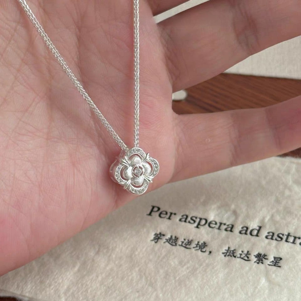 1pc 999 Sterling Silver Diamond-Encrusted Four-Leaf Clover Pendant Necklace, Luxurious Sweet Style, Perfect For Daily Wear & Valentine's Gifts
