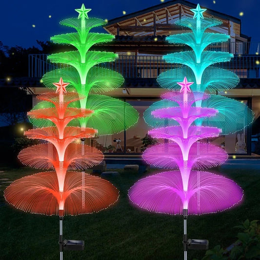 Solar Garden Lights, 4 Pack Solar Star Jellyfish Lights 7 Color Changing Fiber Optic Light Gardening Gifts For Mom Grandma Women, Flower Light For Outdoor Yard Garden Decor