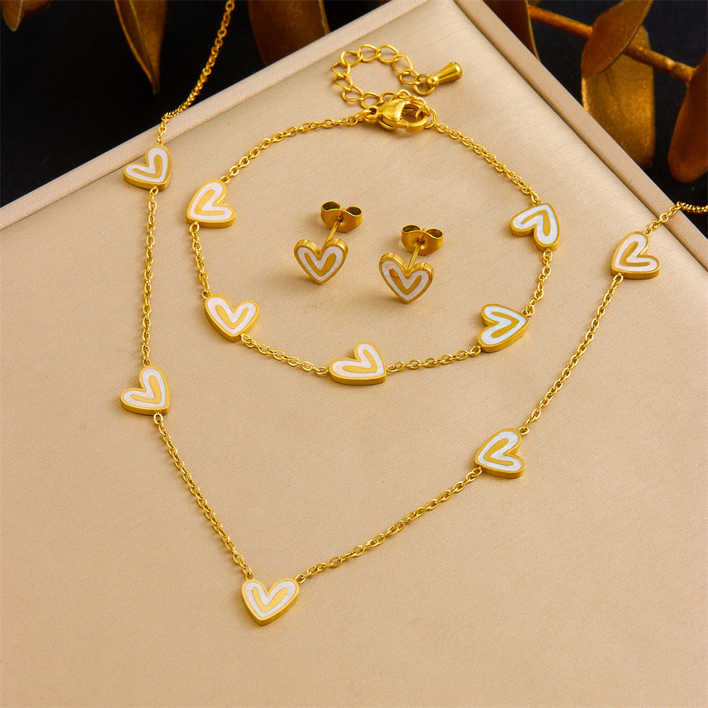 Bai Bei Loving-Heart Accessories Clavicle Chain Stainless Steel Womens Set