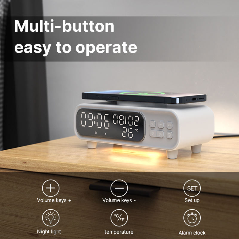 Small Night Lamp Mobile Phone Wireless Charger Alarm Clock Temperature Display