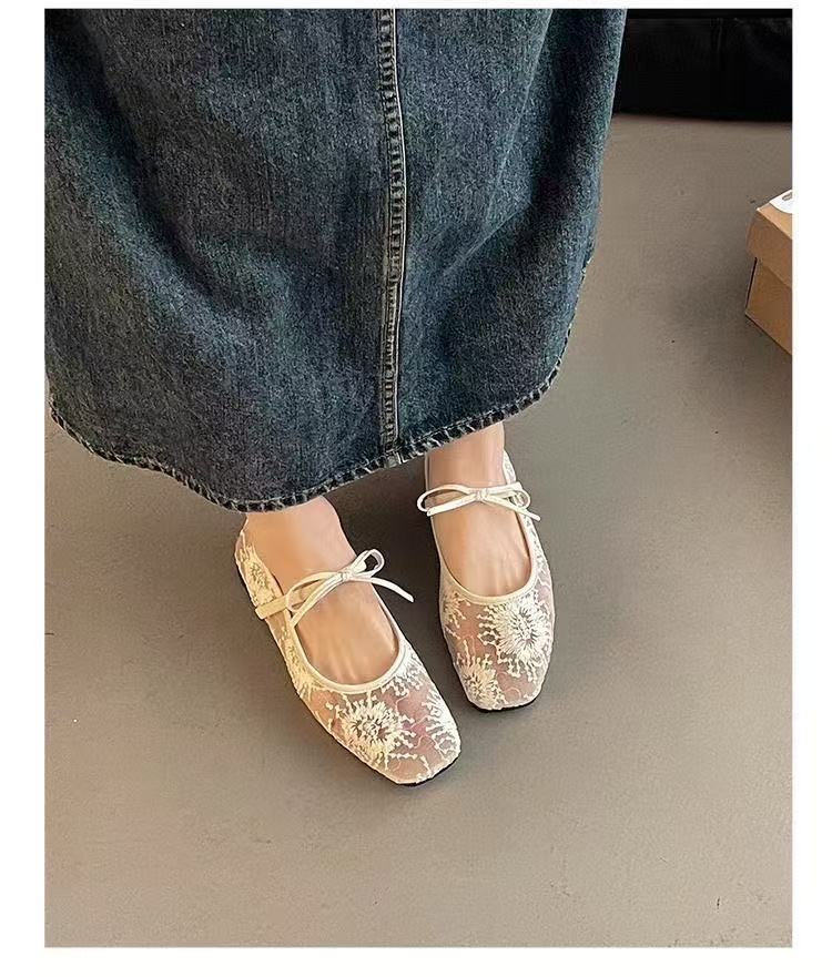 Women Breathable Mesh Mary Jane Shoes, New Spring Summer Low Cut Fairy Style Pumps, Bowknot Design Hidden Wedge Heels