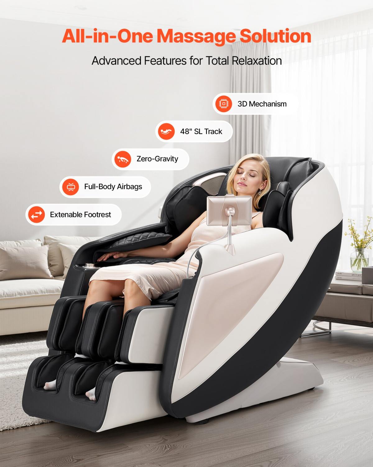 Massagesessel Ganzkörpermassagesessel Zero Gravity Mit SL-Schiene & 18 Auto-Modi, Relaxsessel Mit Heizung & Einziehbarem Pedal & 36 Airbags & Fußrolle & LCD-Bildschirm, Massagestuhl 3D-Massage