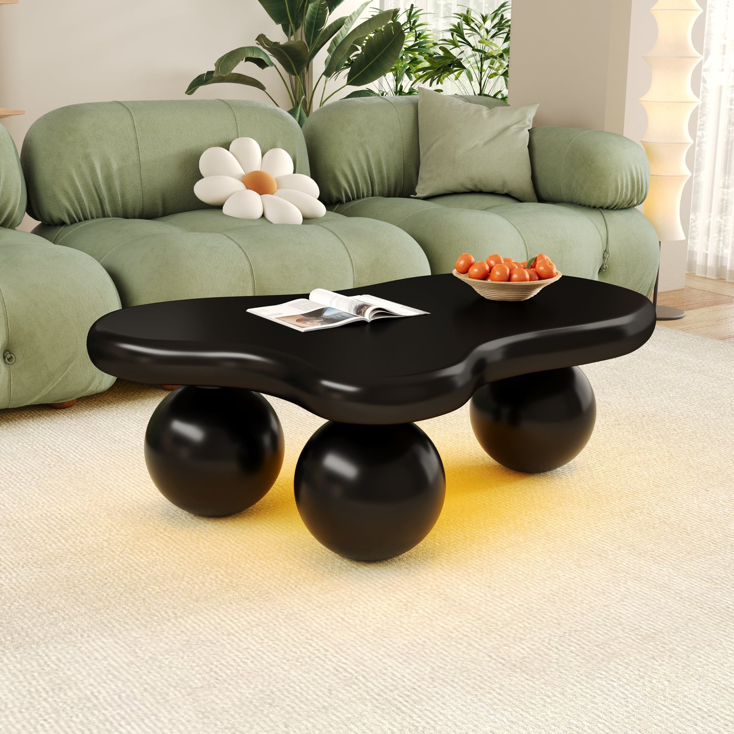 Black Cloud-shaped Coffee Table With LED Lighting Available In 16 Colors, Cloud-shaped Design, Round Leg Design, Stylish Highlight For Modern Living Rooms And Children's Rooms