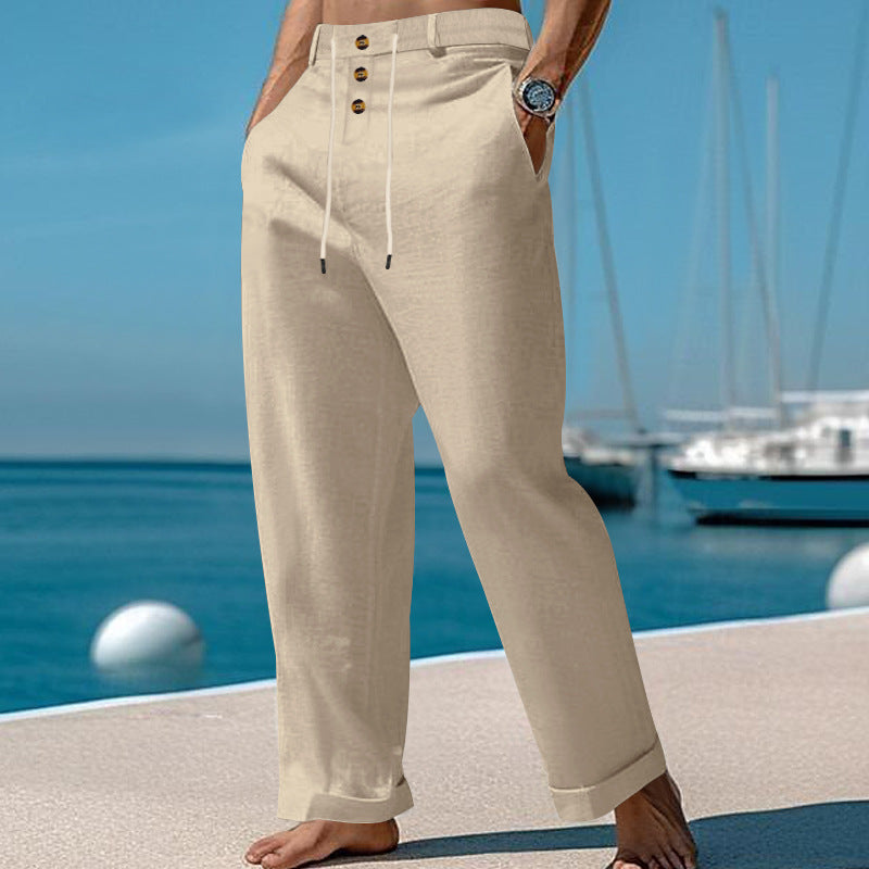 Mens SpringSummer New Fashion Straight-leg Cotton-Linen Casual Pants
