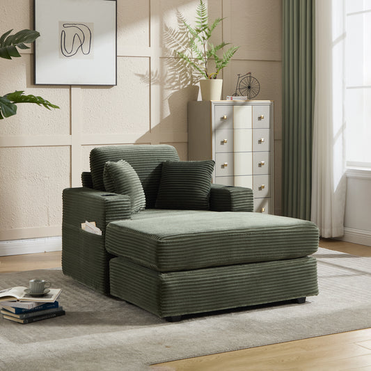New Corduroy Upholstered Chaise Lounge Sofa,Magazine Bag,Detachable Cushions Deep Seat For Living Room Office,3 Colour