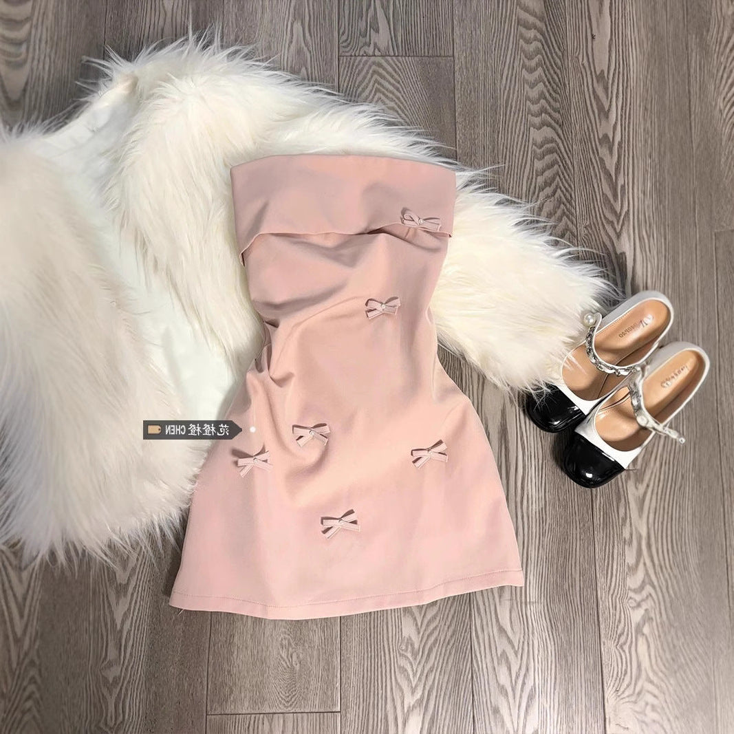 Korean-style  3D Bow Strapless Dress