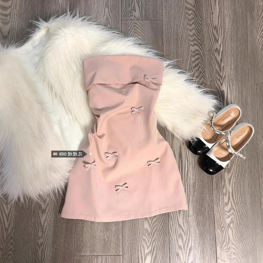 Korean-style  3D Bow Strapless Dress