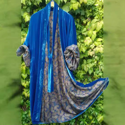 Women's Fashion Lined Printed Velvet Mid-Length Coat