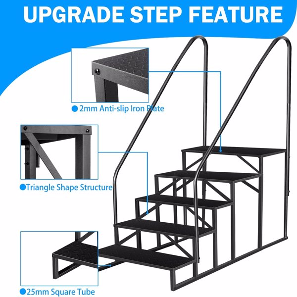 RV Stairs 5 Step Ladder,RV Steps Anti-Slip,Hot Tub Steps With Handrail,660 Lbs RV Ladder For 5th Wheel RV,Mobile Home Stairs