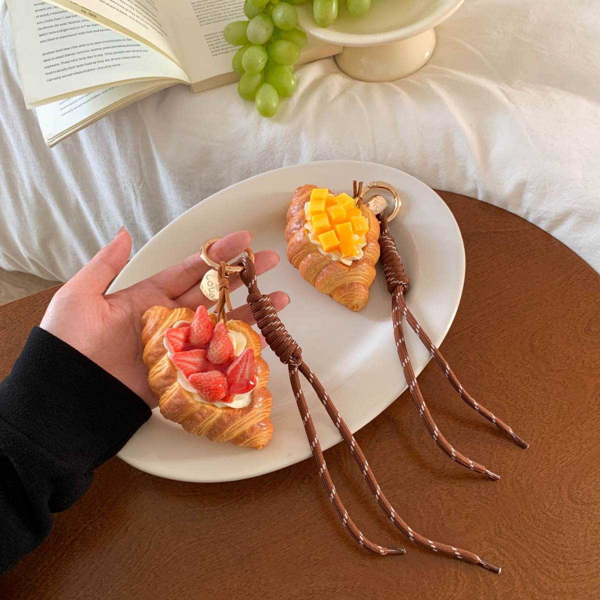 Cozy Afternoon Tea Simulation Fruit Cream Croissant Pendant