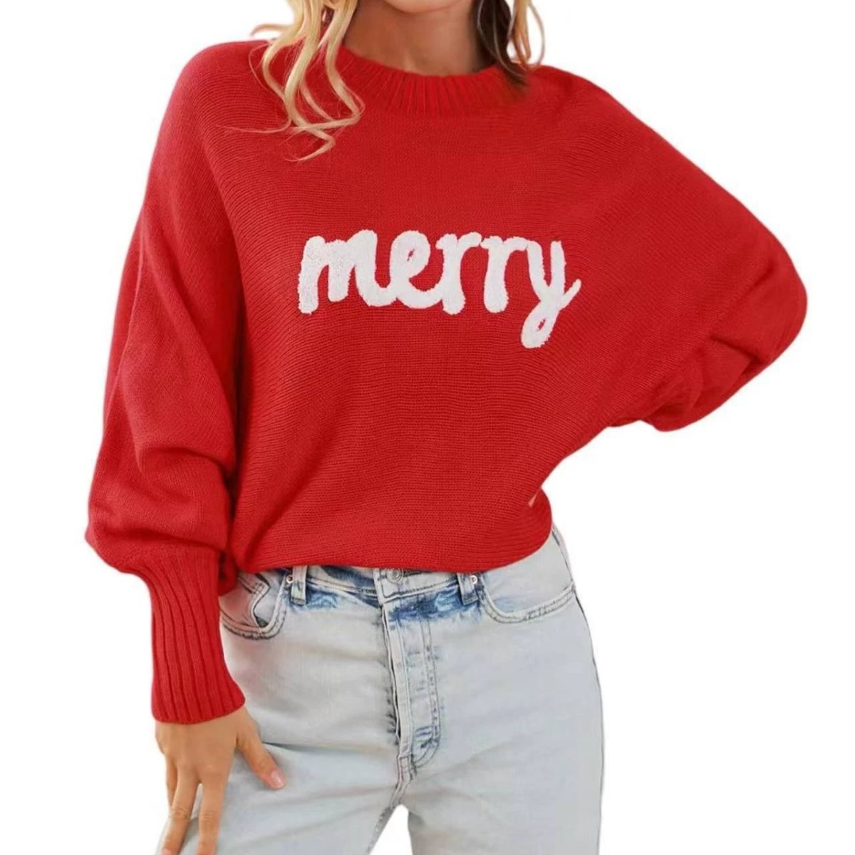 Round Neck Pullover Letter Loose Christmas Sweater, Comfortable Pullover Knit Sweater