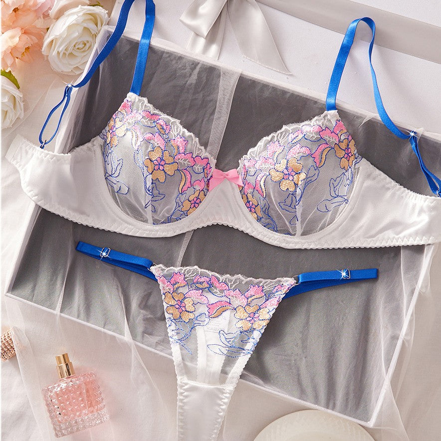 Sexy Mesh Fashion Embroidered Floral Lace Lingerie Set