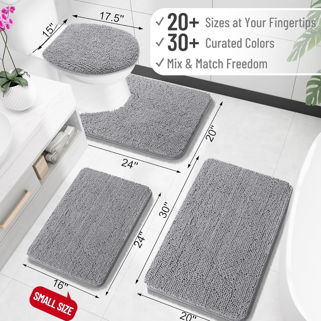 Bathroom Rugs  Extra Soft Absorbent Chenille Bath Rugs  Rubber Backing Quick Dry  Machine Washable Bath Mats For Bathroom Floor Tub And Shower Home Decor Accessories  Grey
