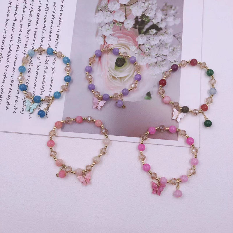 Korean-style Imitation Jade Crystal Bracelet With Butterfly And Flower Design