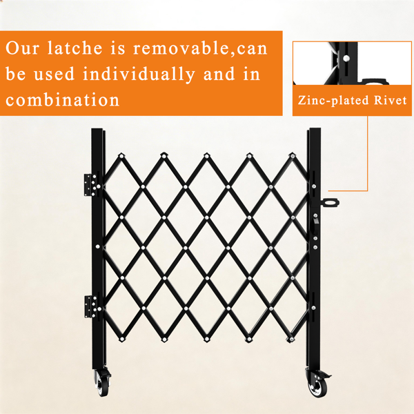 Foldable Security Gate, Expandable Safety Barrier With 360degree  Swivel Casters Lockable Design, Portable Mobile Rolling Barricade For Garage, Warehouse, Driveway And Pool Areas 51.57in H X 74in  W