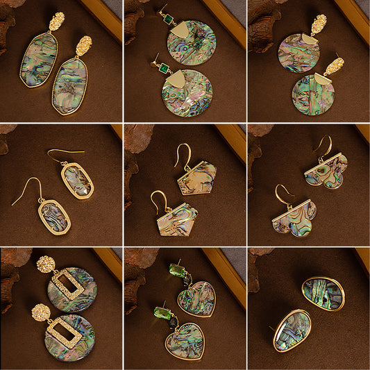 Cross-Border Fashion Style, Chanel-Inspired Natural Abalone Shell Earrings, Light Luxury, High-End Feel, Niche And Unique Ear Accessories