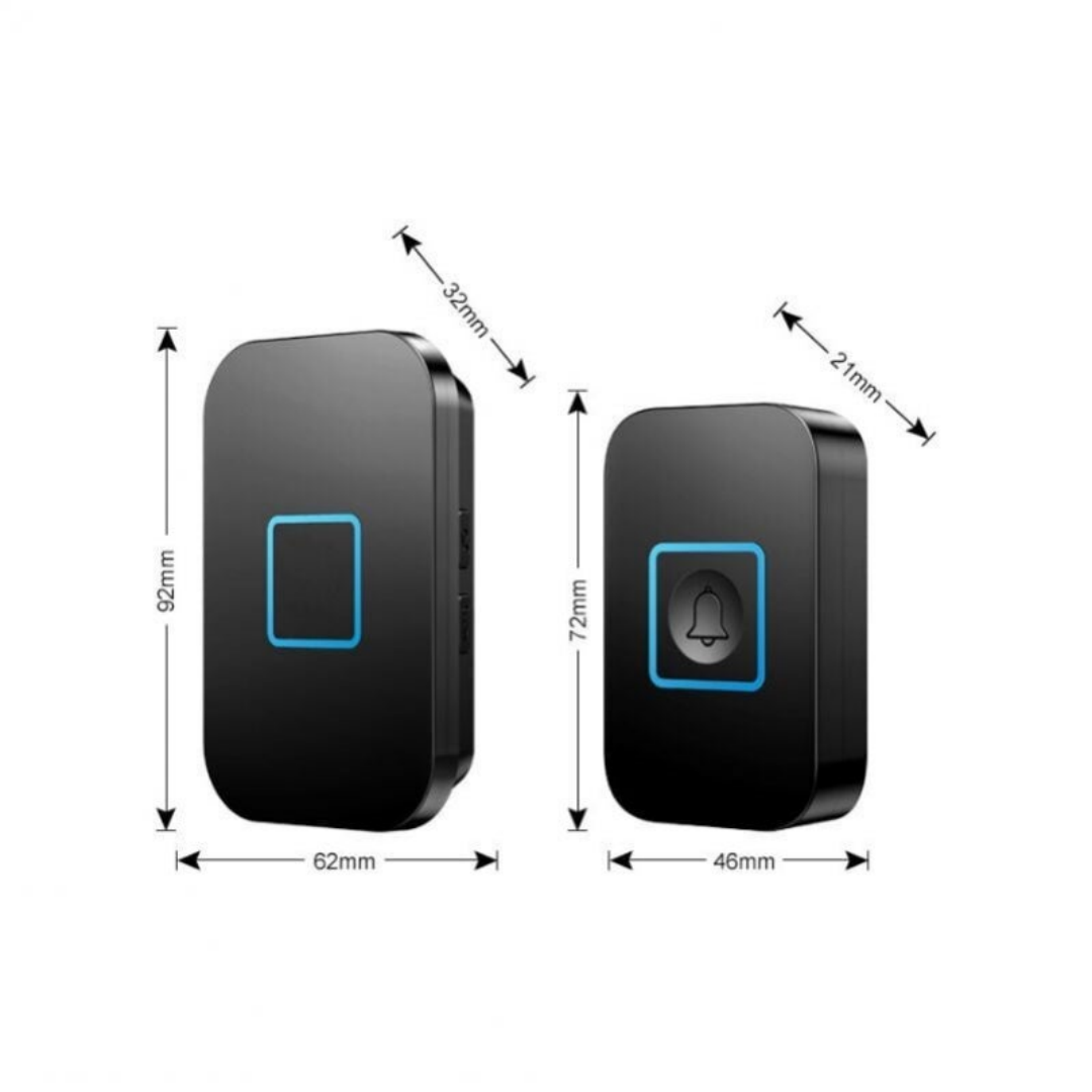 Black Wireless Doorbell, Wireless Doorbell Set, Range Of 400 M, IP55 Weatherproof Outdoor Entry Doorbell -