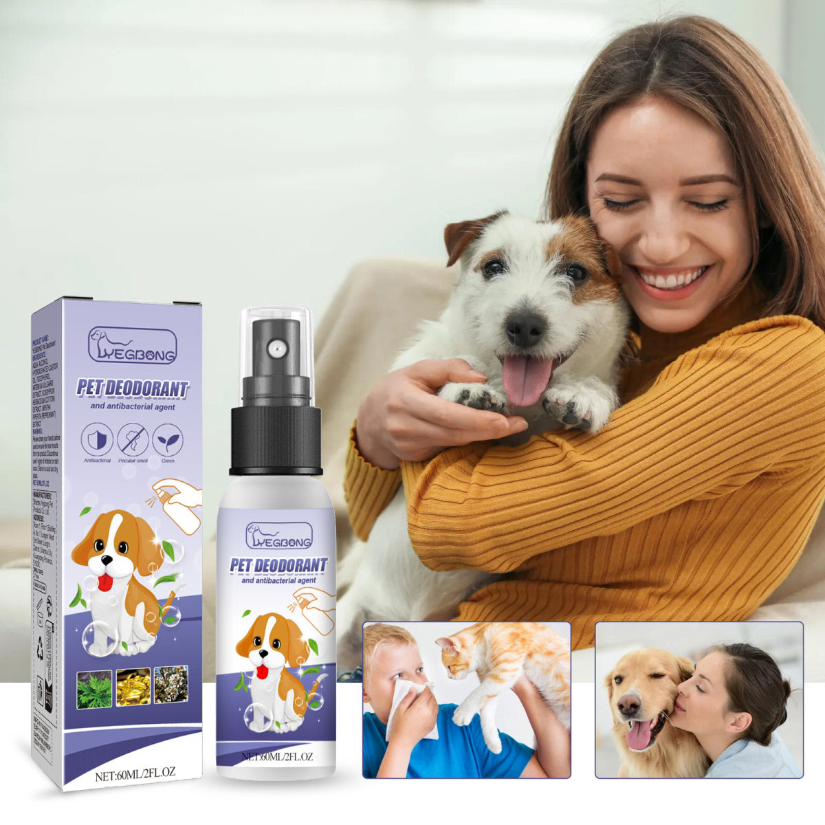 60ml Natural Pet Deodorant Spray With Portulaca & Aloe Extract, Pet Odor Eliminator, Non-Toxic Gentle Formula For Dogs