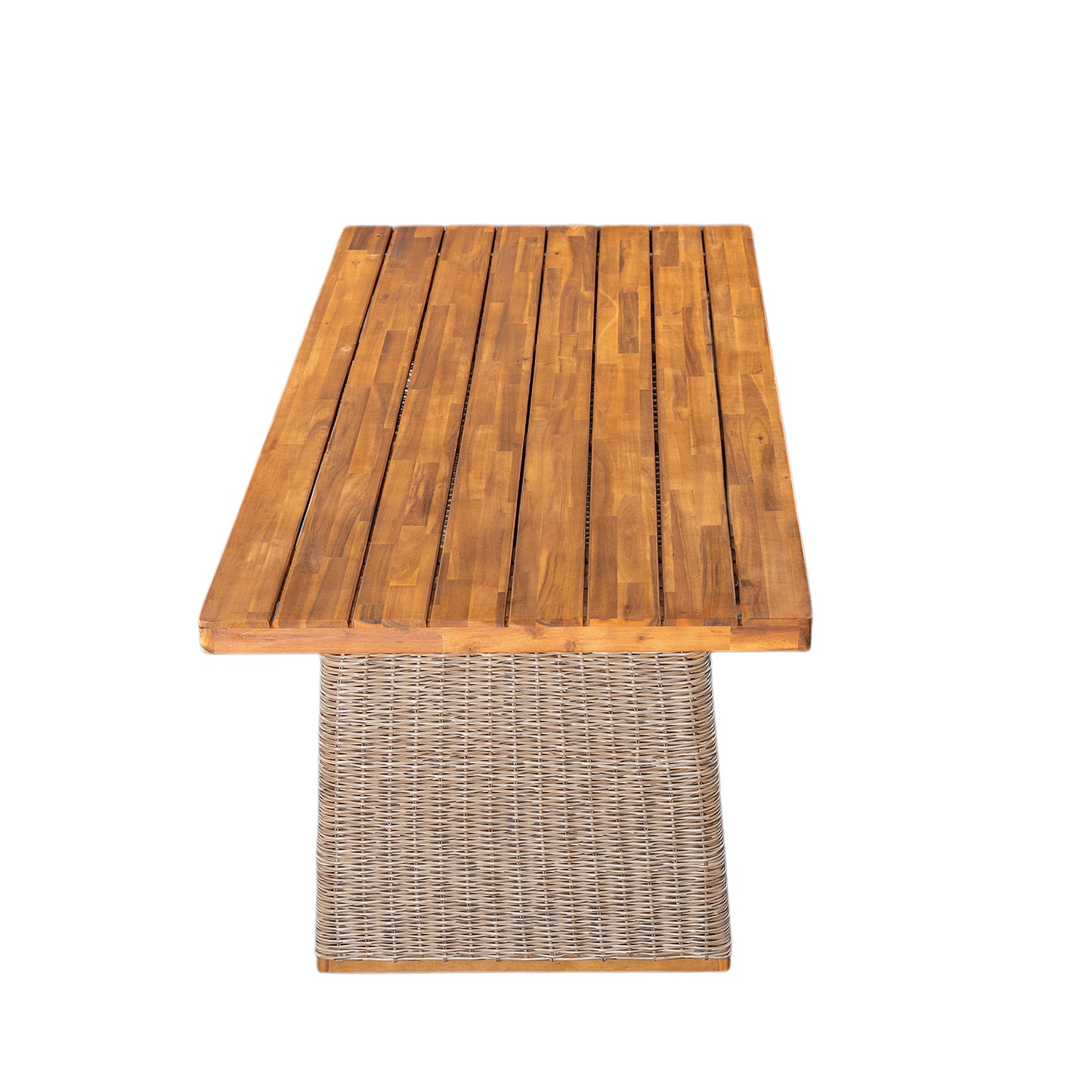 Outdoor Acacia Wood Dining Table,Teak Finish  Brown Wicker